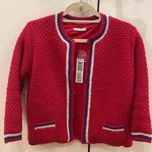 Frances Valentine Red Angie Boarder Crochet Cardigan-Coat XS